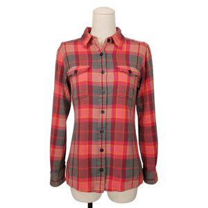 Patagonia Women's Long-Sleeved Fjord Flannel Shirt Red Gray Plaid Sz 4